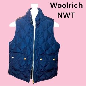 NWT Woolrich Down Puffer Vest, In Navy Blue & Gold Hardware, L